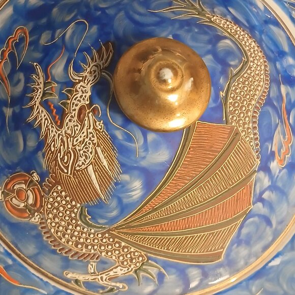 Vintage Japanese Blue Kutani Moriage Dragonware...